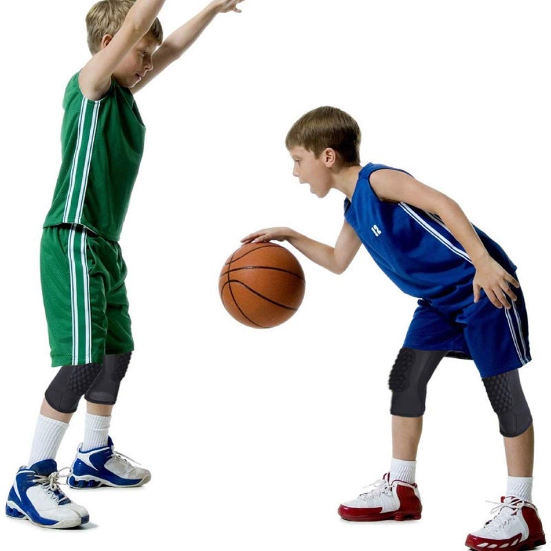 COOLOMG Basketball Pants with Knee Pads Kids 3/4 Compression Tights Black XL - Image 4